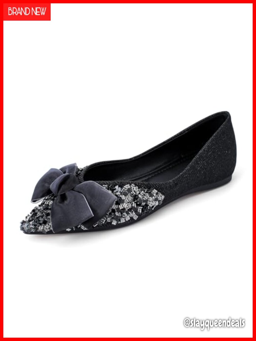 Women's Pointed Toe Slip On Ballet Flats Rhinestone Bow Comfort